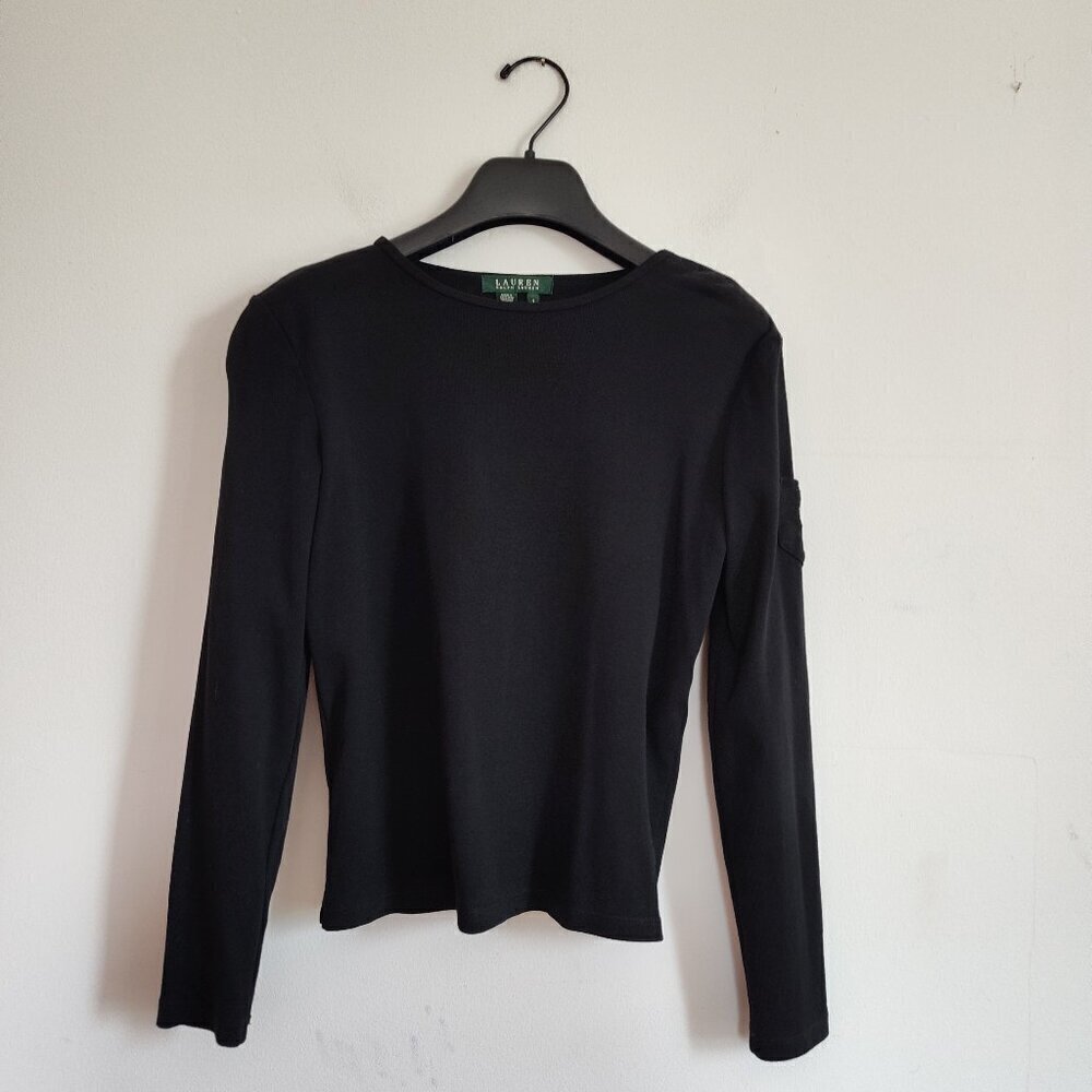 Ladies SZ S Lauren Ralph Lauren Black Cotton Long-Sleeve T-Shirt